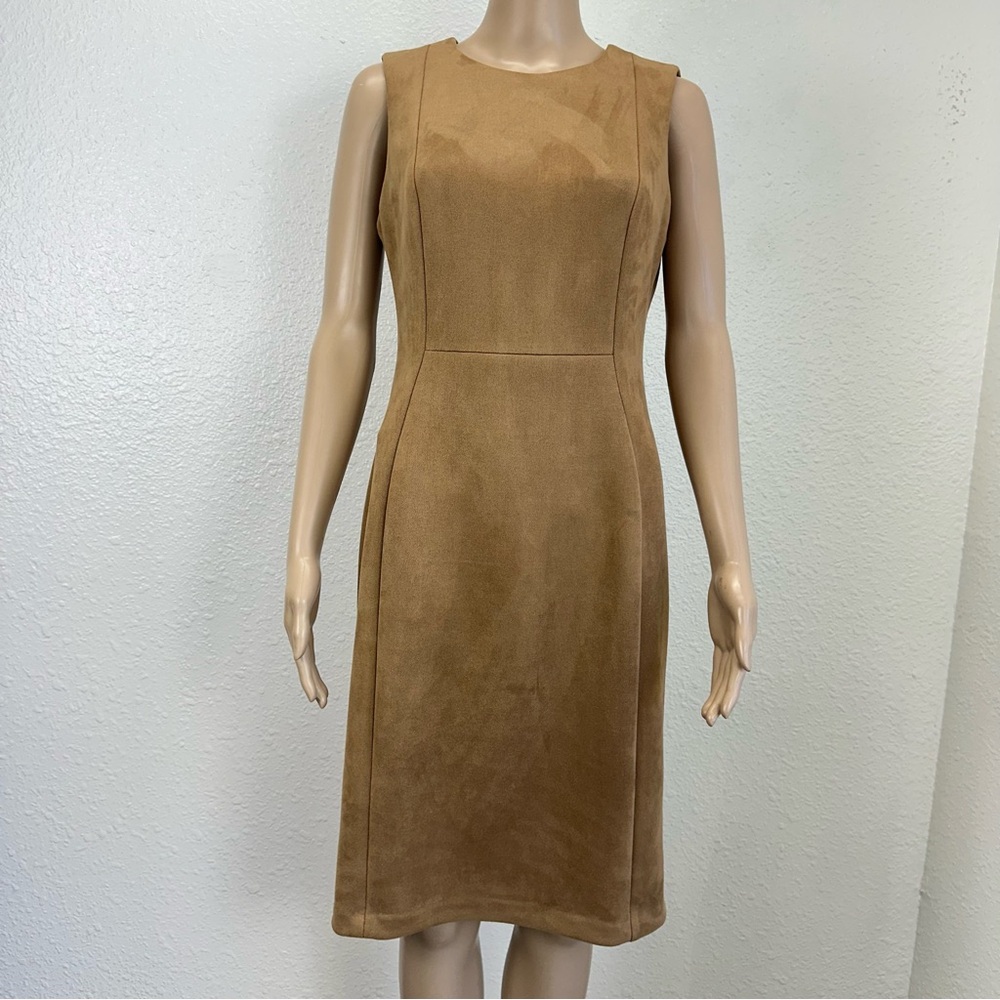 CALVIN KLEIN Faux Suede Sheath Dress Coffee Latte Sz8 Corpcore business casual
